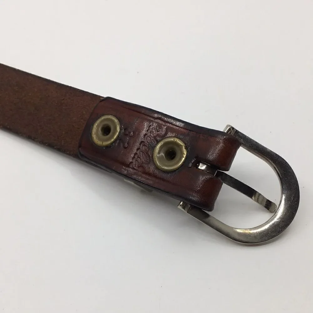 Vintage Cabelas cowhide leather belt brass grommets silver tone buckle Sz 32
